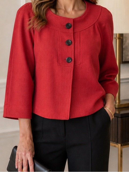 Perceptions Tops - Perceptions NY Red Textured Jacket Cropped Button Front Blazer Size 12